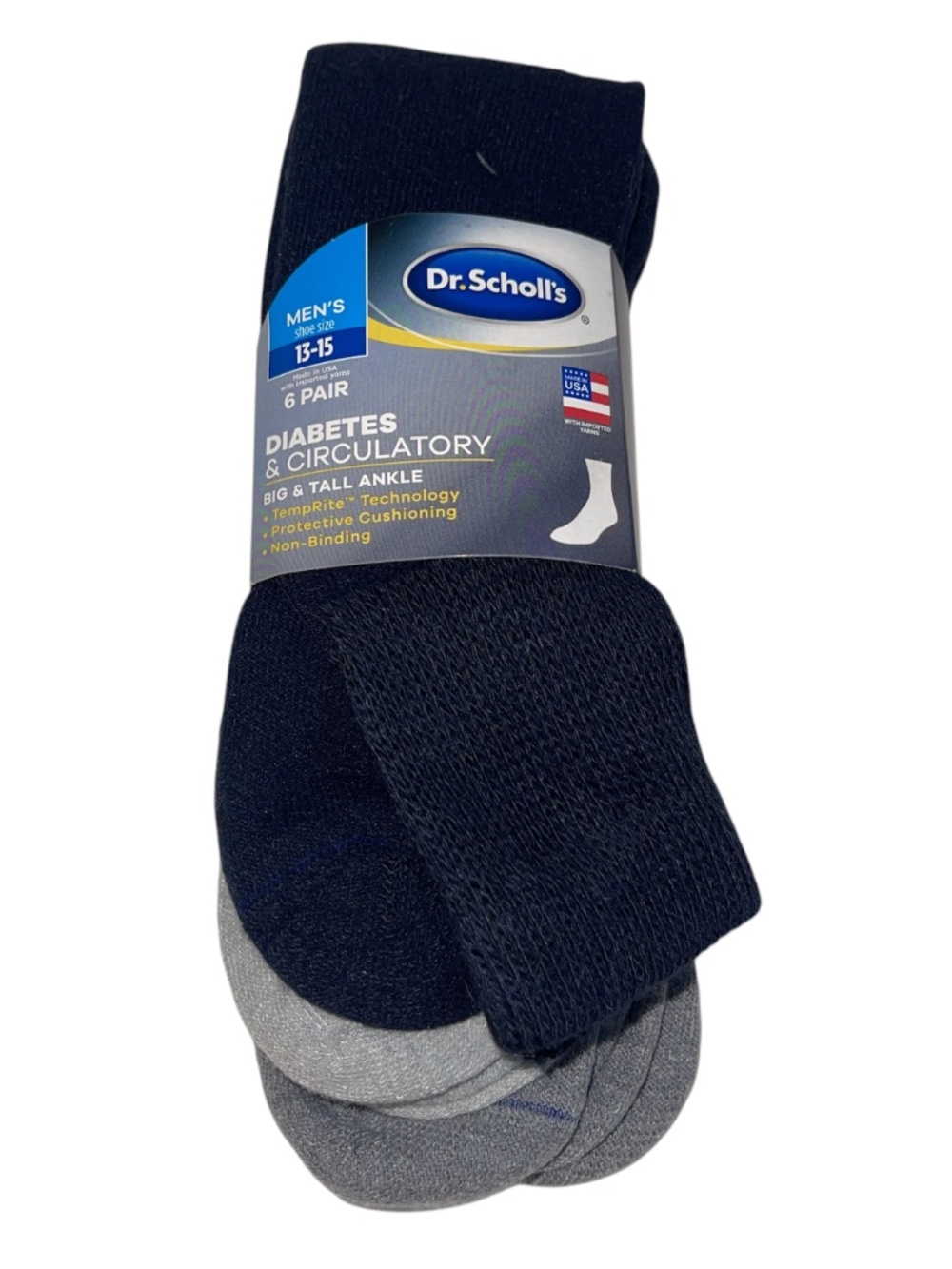 Dr Scholls Mens Big & Tall Sz 13-15 Diabetic Circulatory Ankle Socks 6-Pair Pack